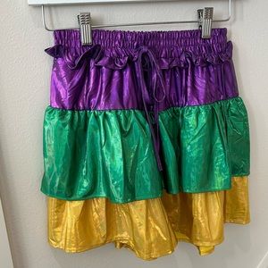 Shimmery Tiered Purple Green Gold Ruffle Skirt - Unbranded